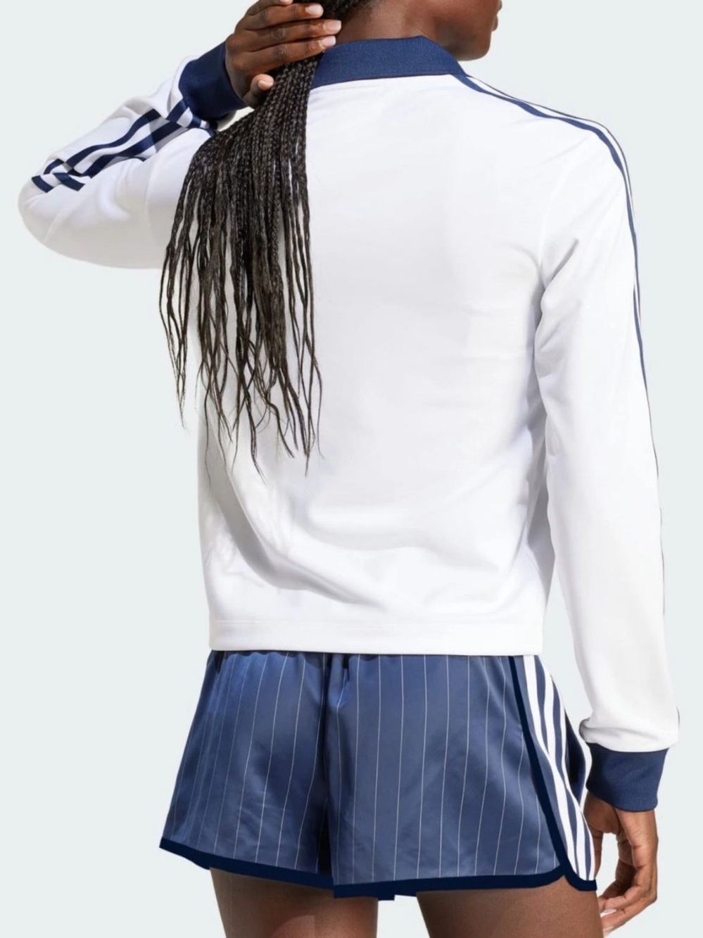 Adidas x Sporty & Rich White Long-Sleeve Polo Tee Collar with Navy Trim - Picture 4 of 7